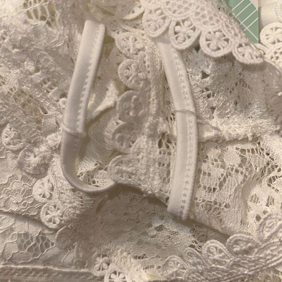 Stitch Fix S hazel White Daiana Lace Crochet Overlay Sleeves Peplum Blouse Cami - Picture 10 of 13